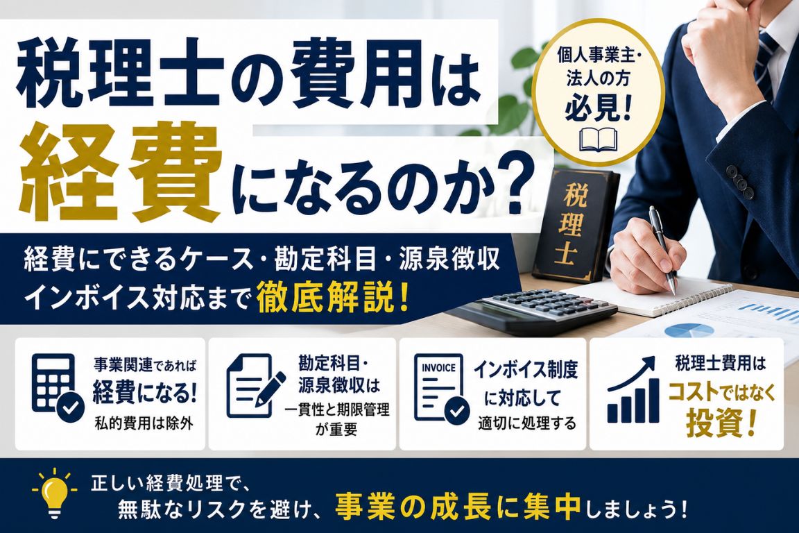 税理士費用は経費になるのかを解説するサムネイル｜勘定科目・源泉徴収・インボイス対応まで網羅